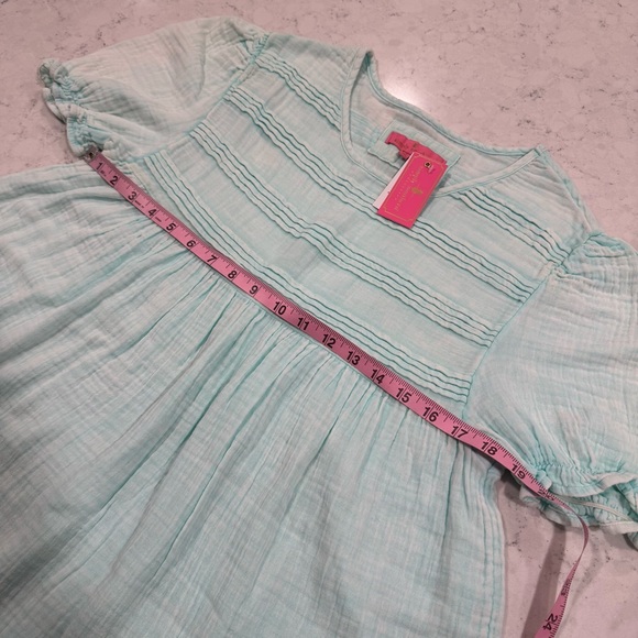 NWT Simplify Southern Babydoll Seafoam Short Sleeve Shirt Cotton Gauze Pintuck - Picture 12 of 14